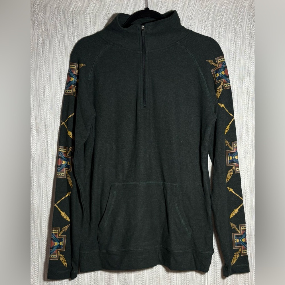 Cowgirl Tuff Dark Green Pullover with Multicolor Aztec Sleeves